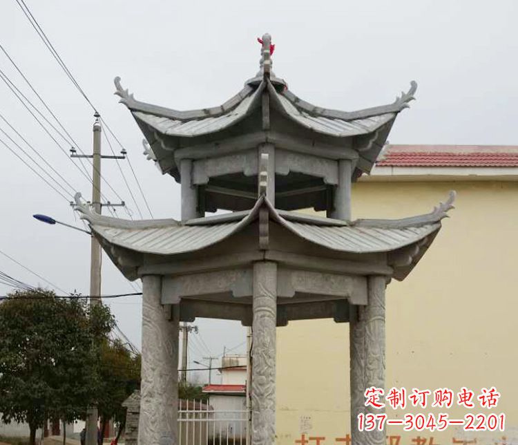 湖南双层仿古凉亭石雕 (2)