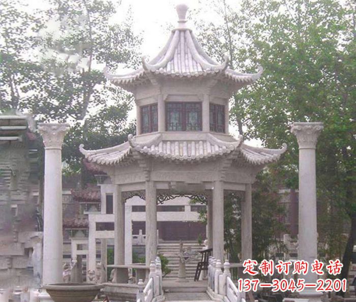 湖南双层仿古凉亭石雕 (3)