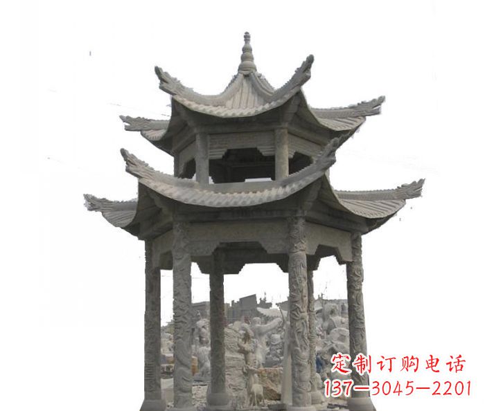 湖南双层仿古石雕凉亭 (2)
