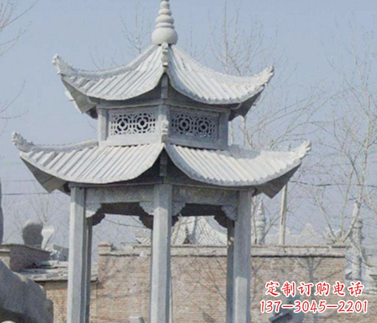 湖南双层仿古六角凉亭石雕