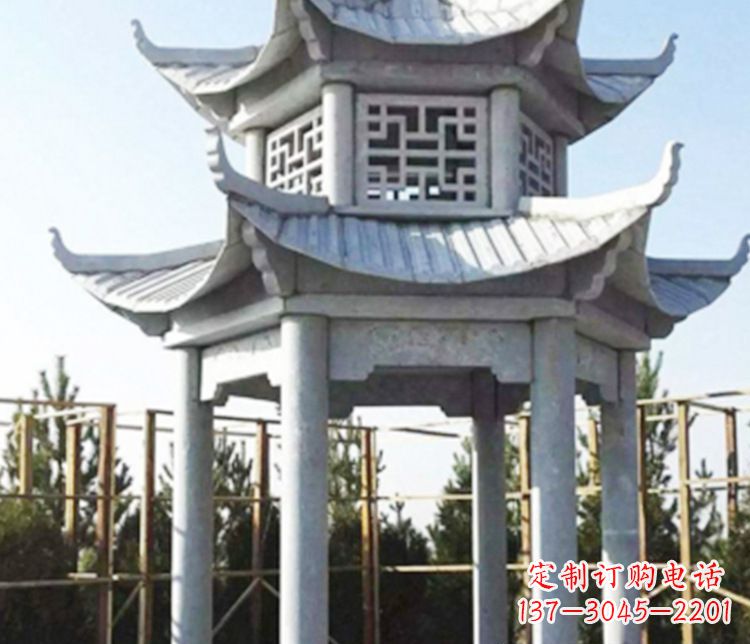 湖南双层仿古石凉亭石雕_2