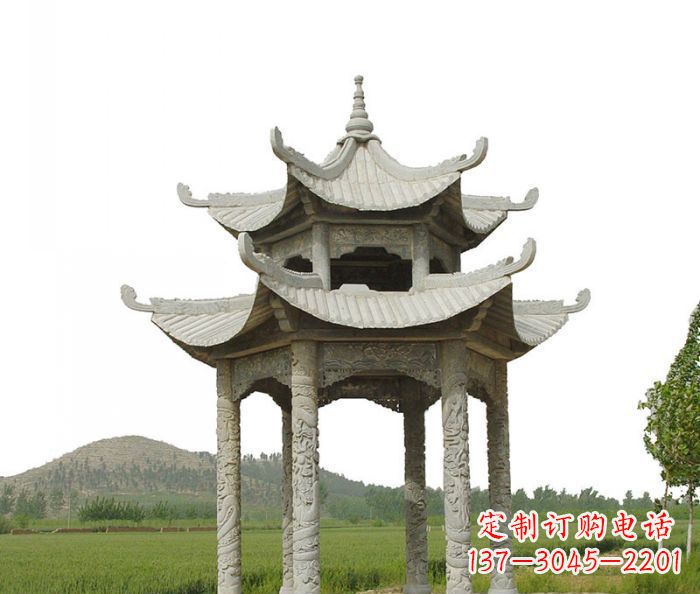 湖南双层仿古石雕凉亭