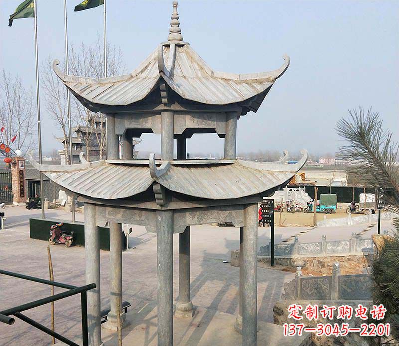 湖南双层户外凉亭石雕