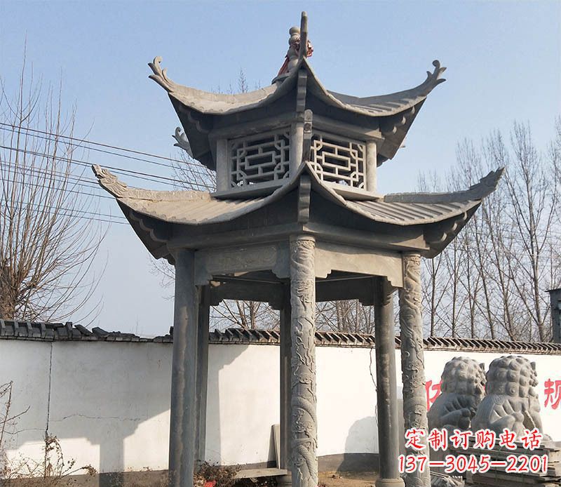 湖南双层户外凉亭石雕 (2)