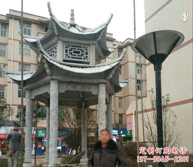 湖南双层六角凉亭石雕