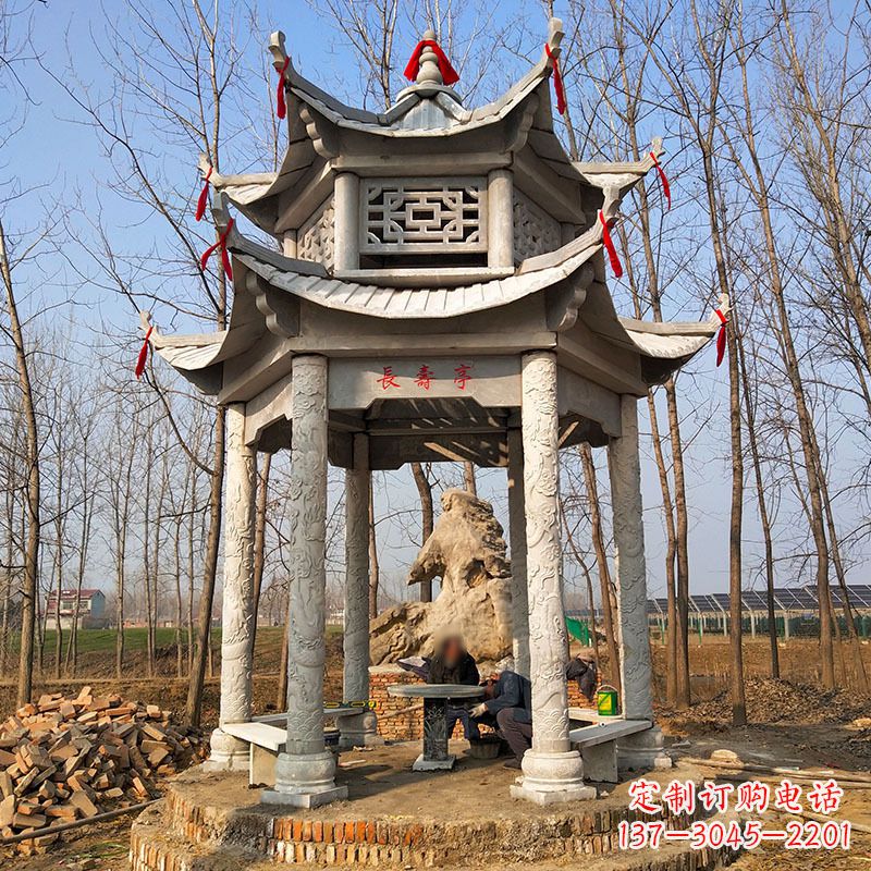 湖南双层六角石凉亭