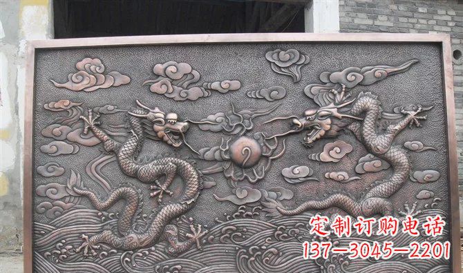 湖南双龙戏珠铸铜壁画铜浮雕