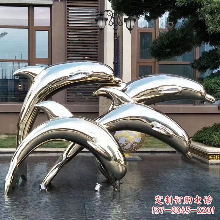 湖南水景不锈钢海豚雕塑-城市广场创意动物雕塑