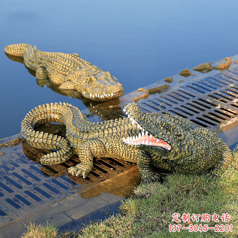 湖南水塘动物摆件玻璃钢仿真鳄鱼