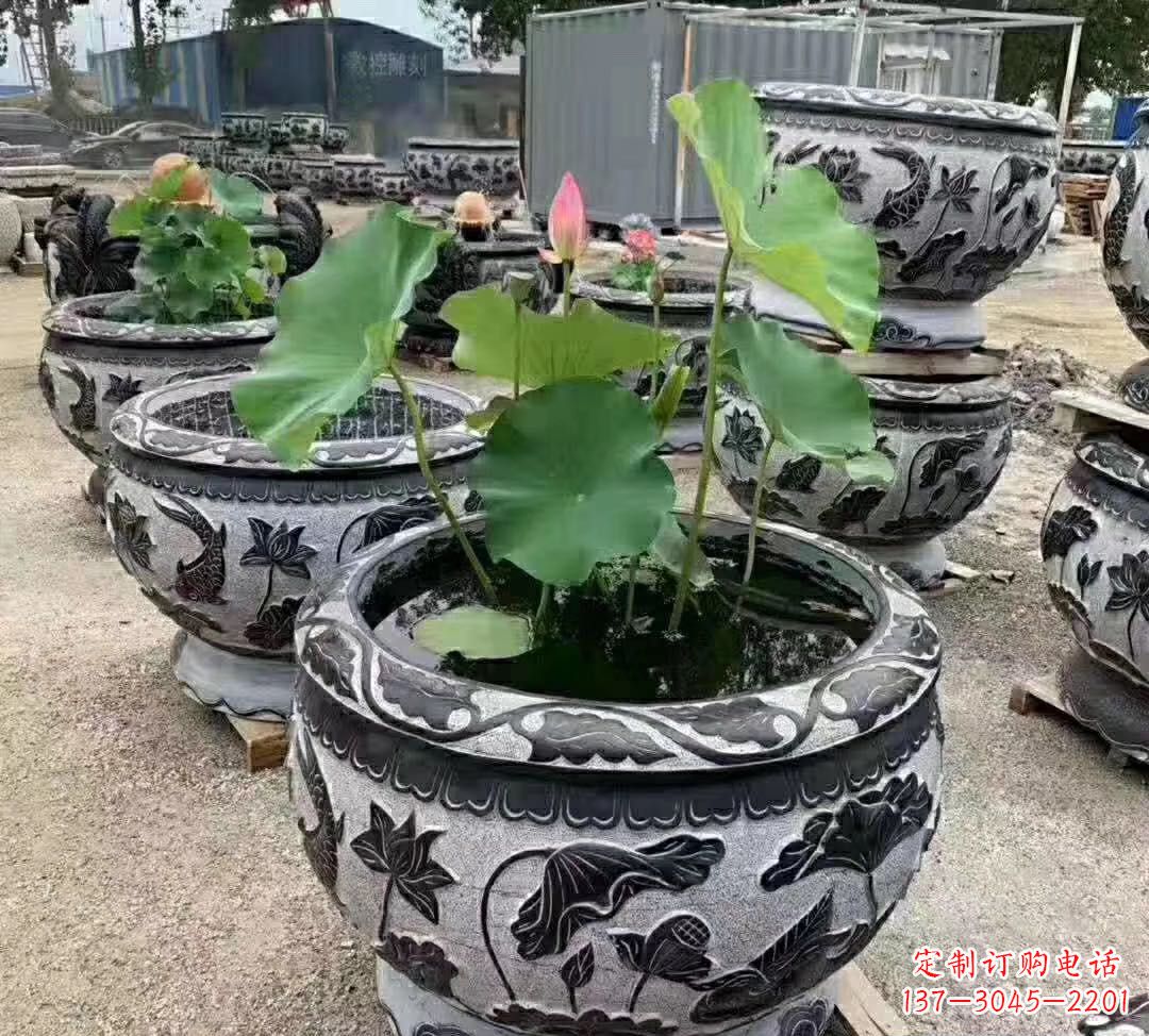 湖南睡莲石浮雕花盆雕塑公园景观雕塑