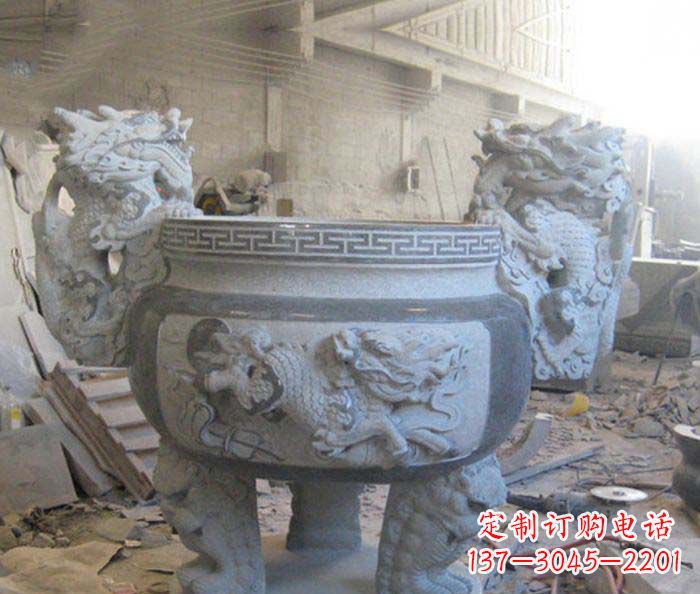 湖南寺庙景观龙头水缸石雕