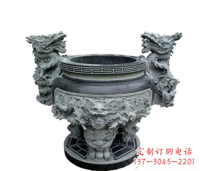 湖南寺庙景观龙头水缸石雕 (2)