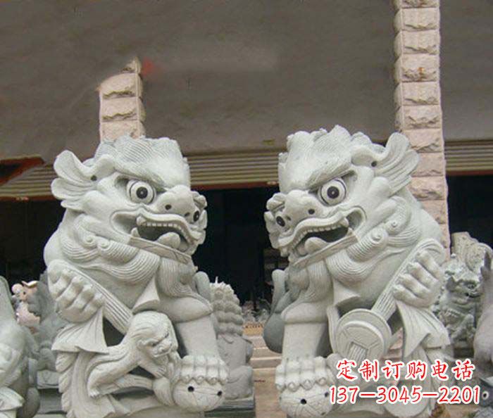 湖南寺庙景观南方狮子石雕 (2)
