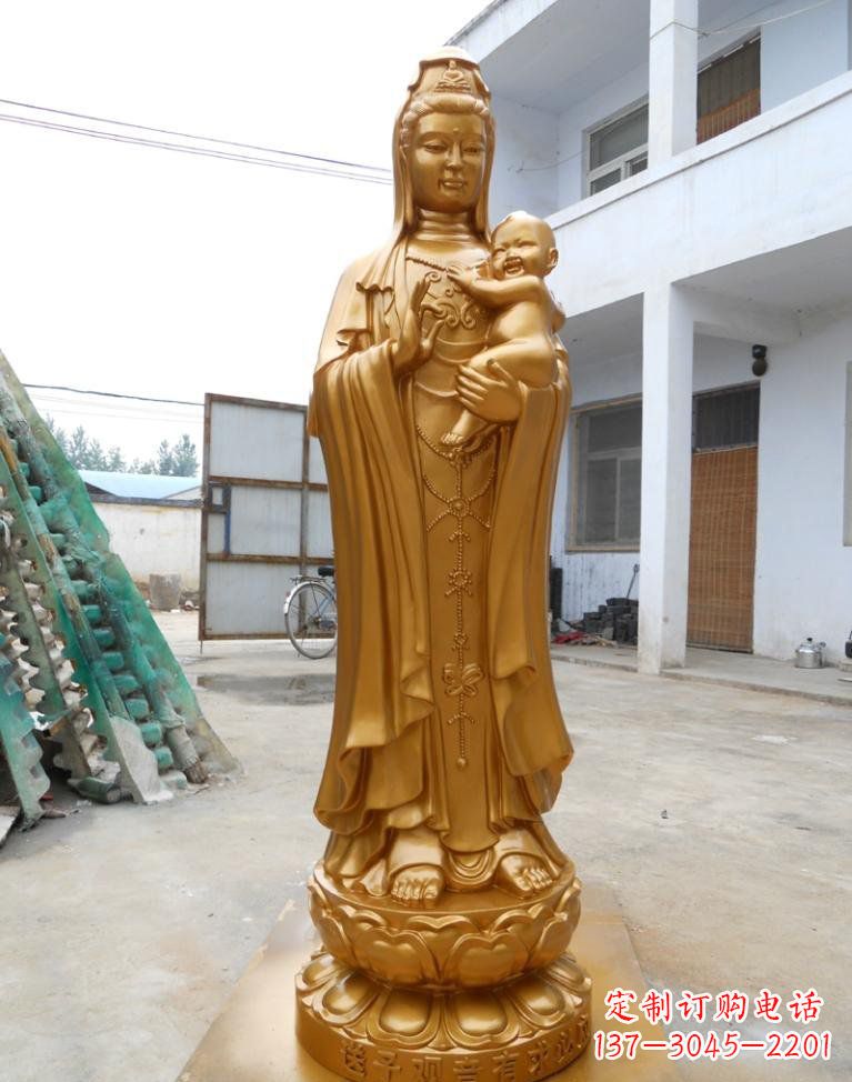 湖南寺庙立式送子观音铜雕