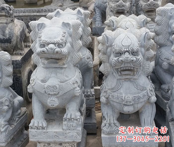 湖南寺庙青石狮子石雕