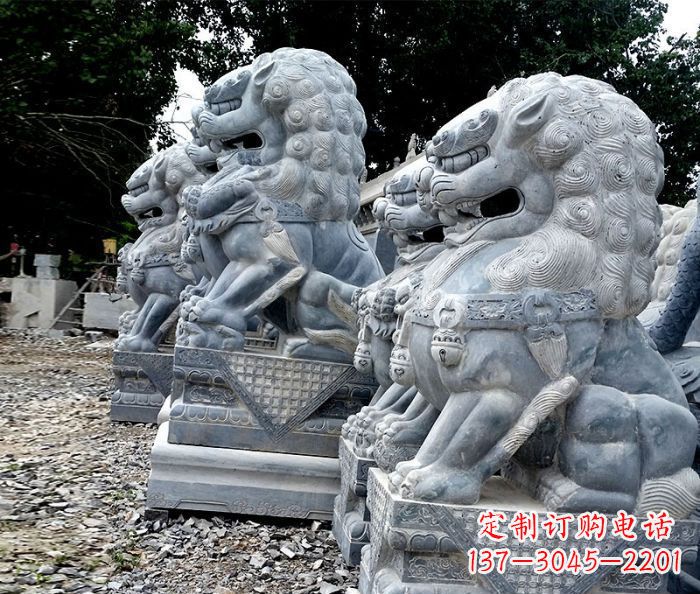 湖南寺庙青石狮子石雕 (2)