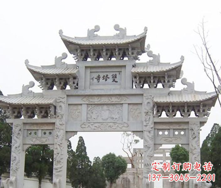 湖南寺庙三门牌坊石雕 (2)