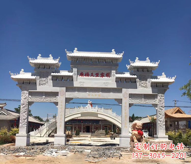湖南寺庙三门五楼石牌坊石雕_1