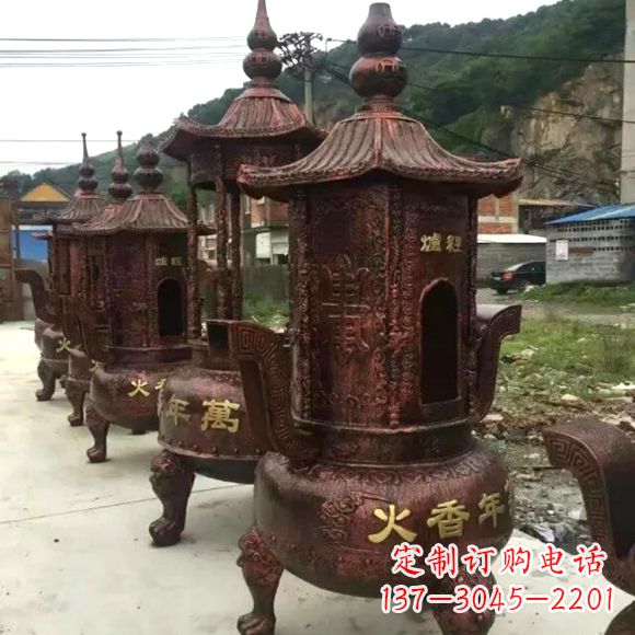 湖南寺庙铜香炉雕塑