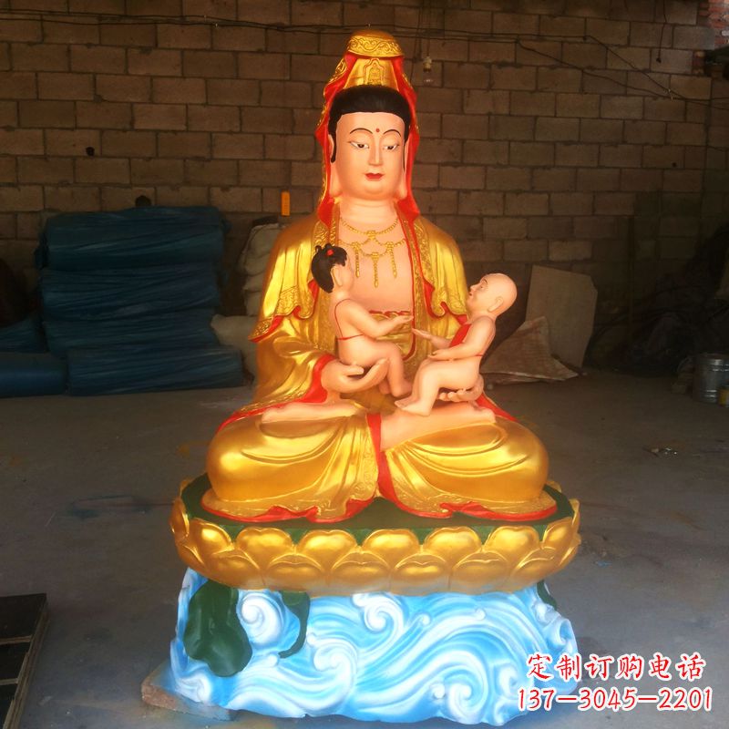 湖南送子观音彩绘漆金雕塑