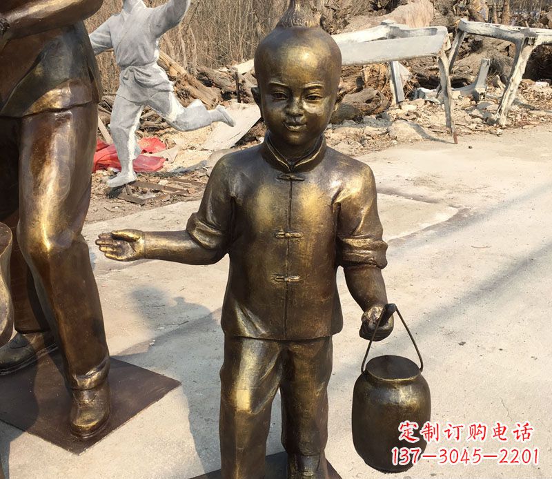 湖南提灯笼的小男孩铜雕