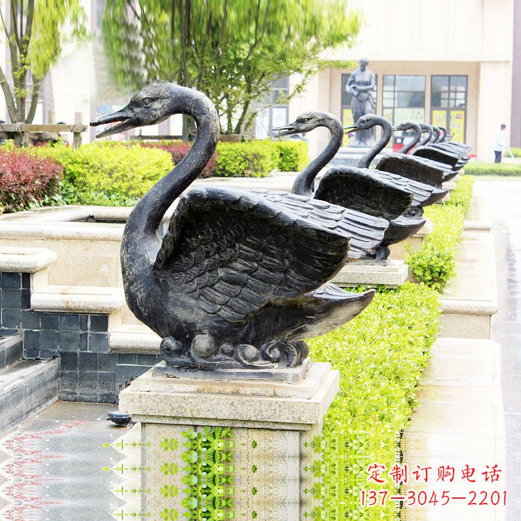 湖南天鹅铜雕喷水喷泉-纯铜铸造公园水渠水景动物雕塑