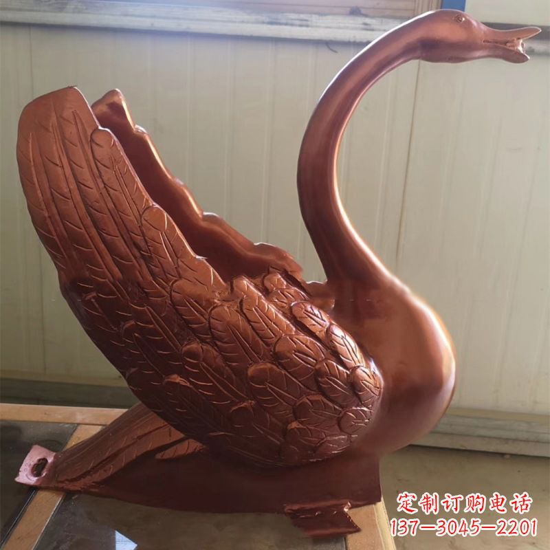 湖南天鹅铜雕塑,喷泉吐水天鹅装饰摆件