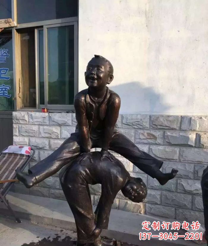 湖南跳马儿童铜雕 (2)