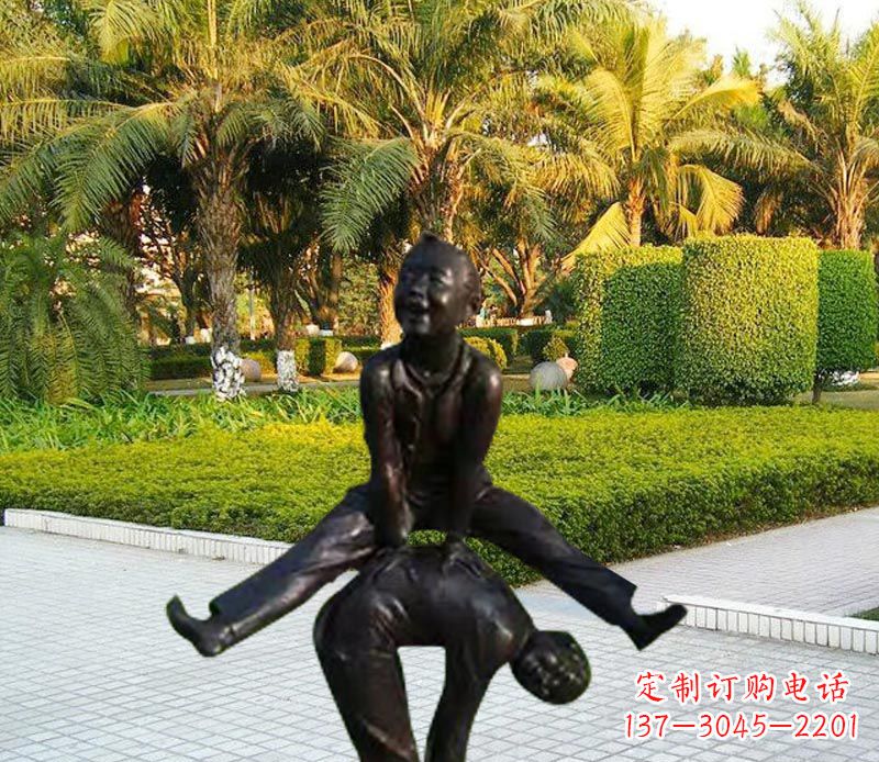 湖南跳山羊的儿童铜雕
