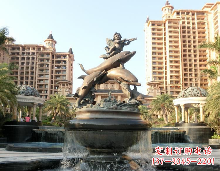 湖南跳跃的海豚和小天使喷泉铜雕
