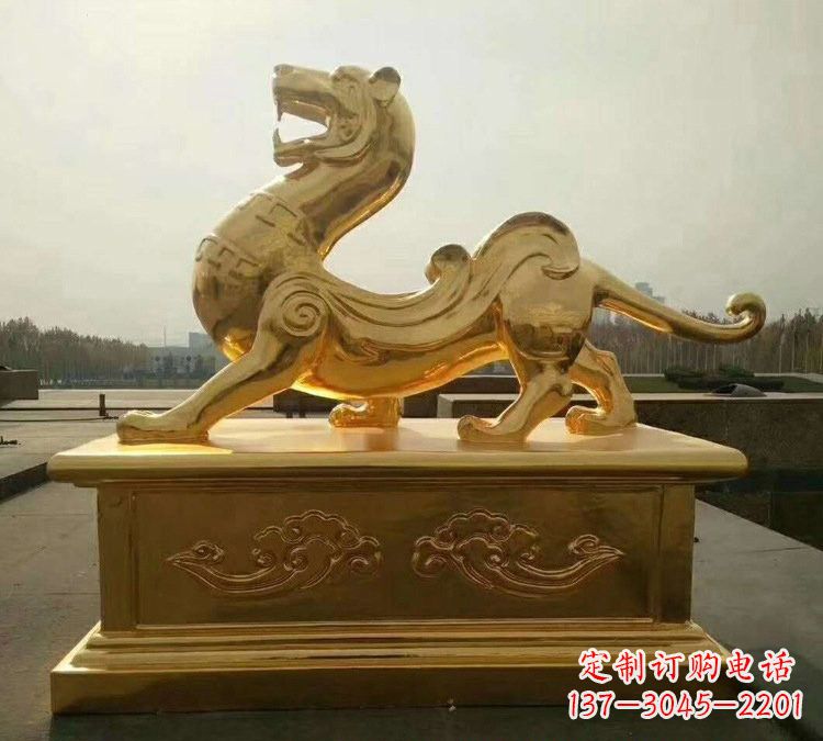湖南贴金古代神兽青龙雕塑