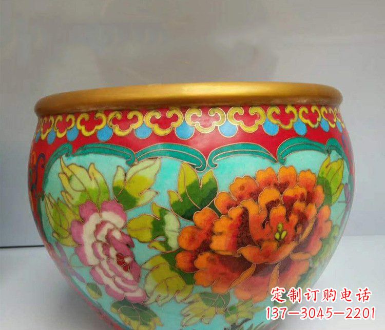湖南铜雕彩绘庭院装饰景观水缸雕塑
