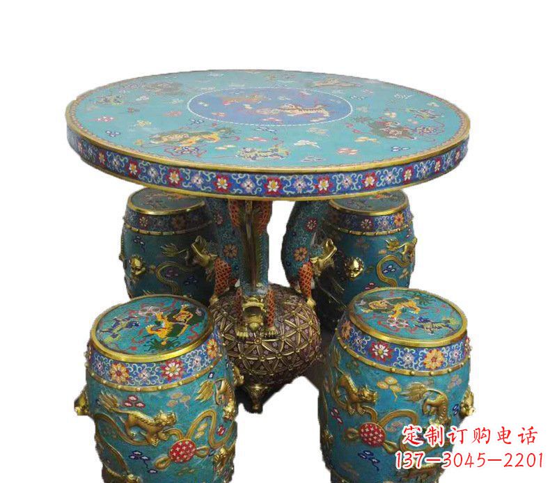 湖南铜雕彩绘小象圆桌景观摆件