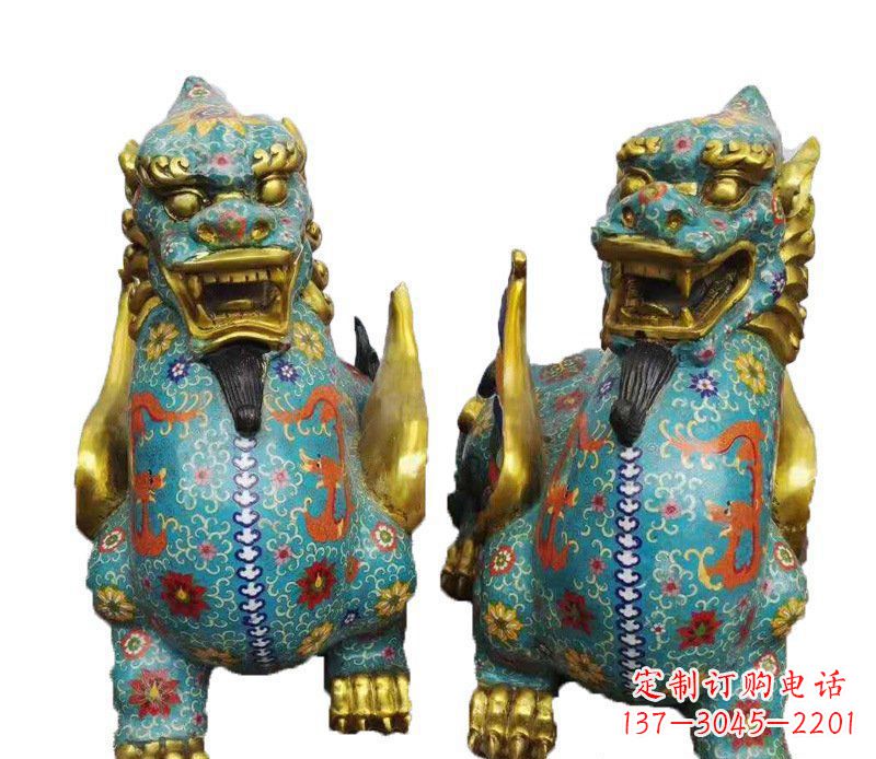 湖南铜雕彩绘镇宅麒麟雕塑摆件
