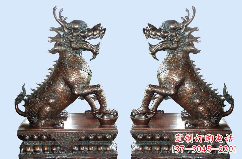 湖南铜雕踩元宝招财麒麟