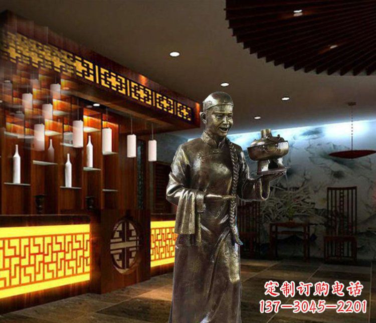 湖南铜雕店小二小品人物雕塑