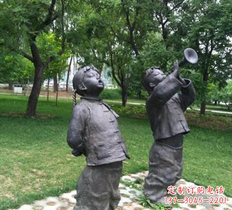 湖南铜雕儿童吹唢呐