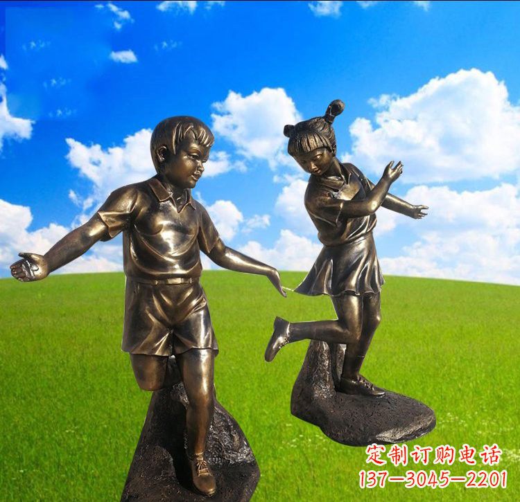 湖南铜雕儿童踢毽子