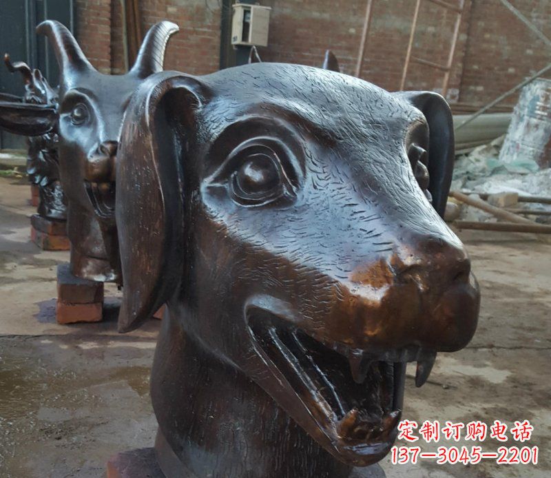 湖南铜雕广场生肖动物头像装饰摆件