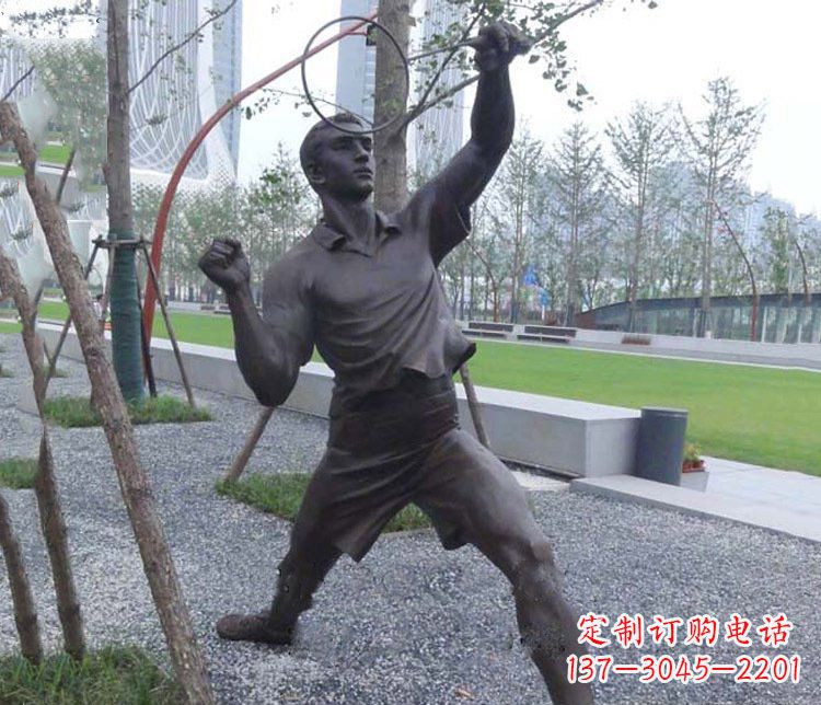 湖南铜雕户外公园打羽毛球运动人物摆件