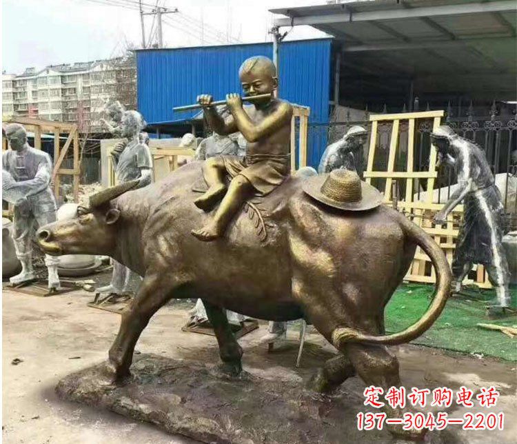 湖南铜雕户外牧童骑牛雕塑摆件