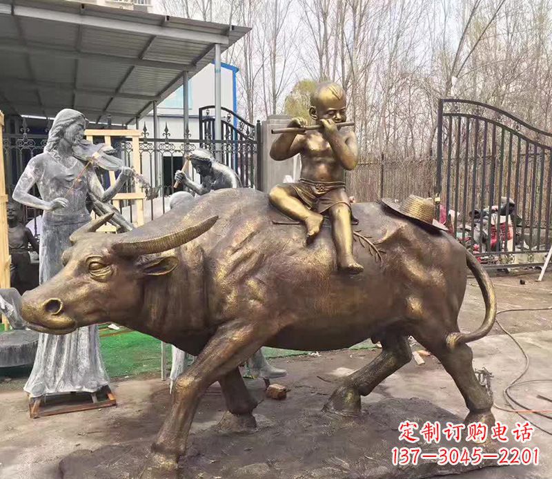 湖南铜雕户外牧童骑牛