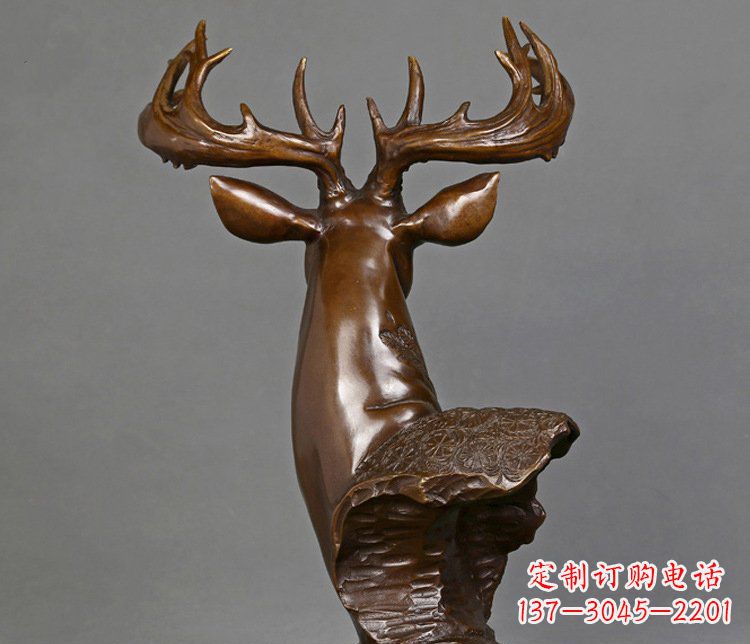 湖南铜雕吉祥招财鹿头雕塑摆件