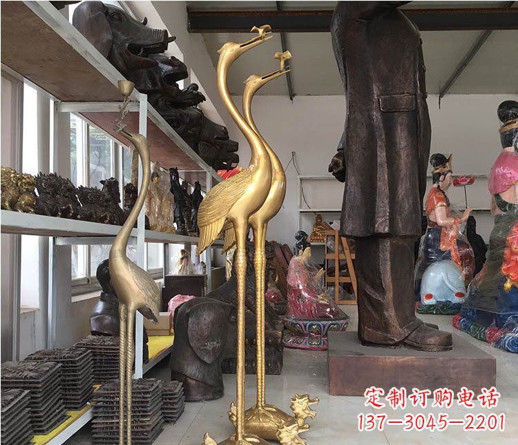湖南铜雕金属仙鹤动物雕塑