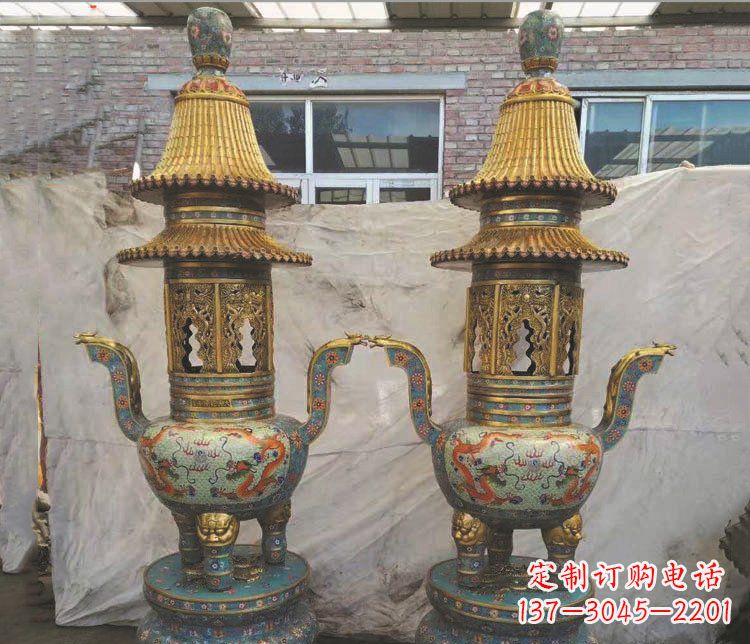湖南铜雕景泰蓝香炉雕塑摆件
