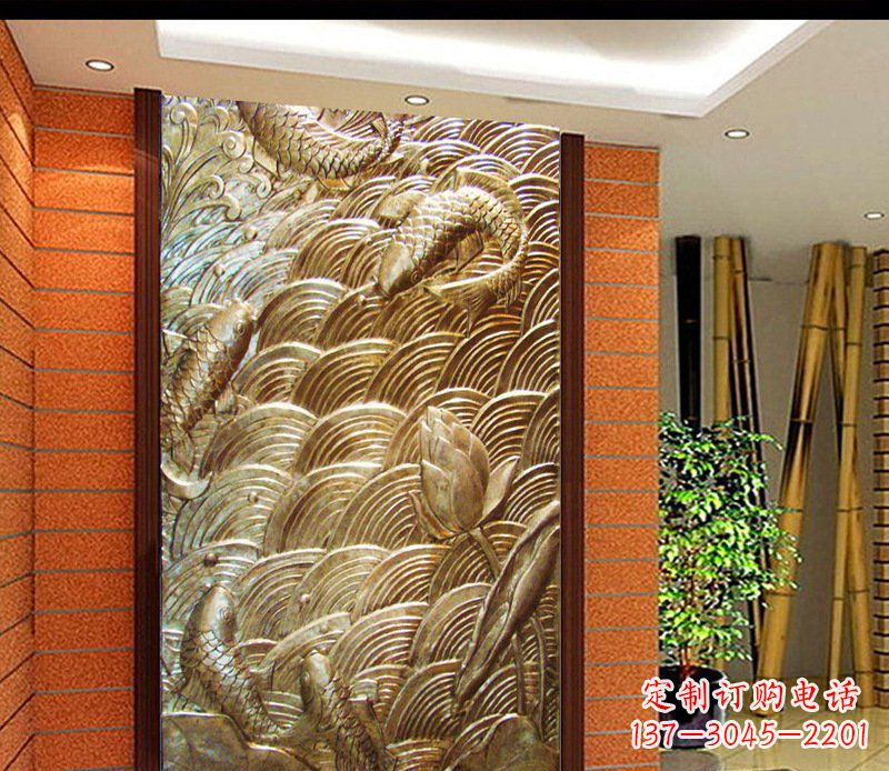 湖南铜雕酒店锻造鲤鱼壁画景观摆件