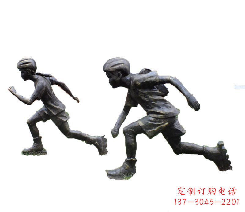 湖南铜雕民俗溜冰儿童摆件