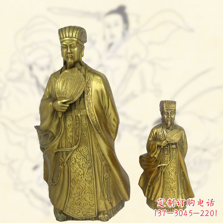 湖南铜雕名人诸葛亮雕像-纯铜铸造三国人物雕塑