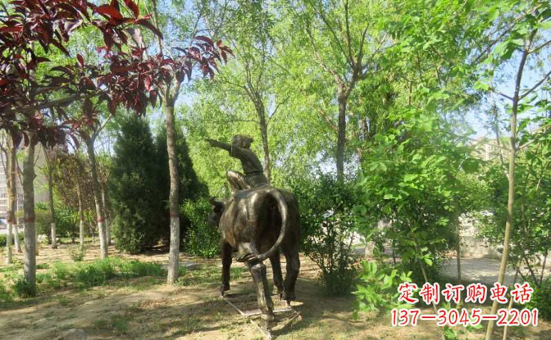 湖南铜雕牧童骑牛雕塑
