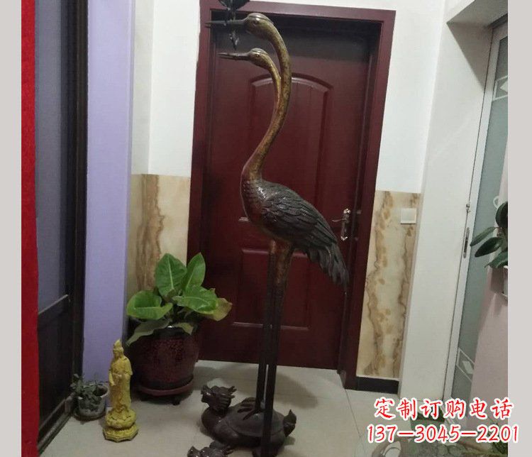 湖南铜雕仙鹤踩龟雕塑摆件 (2)